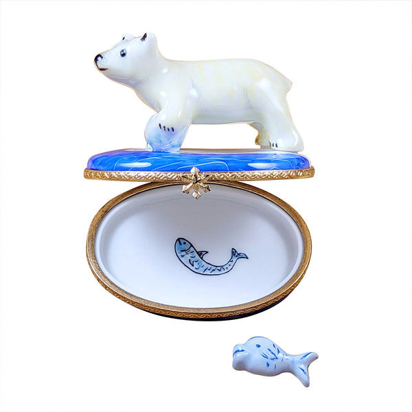 Load image into Gallery viewer, Rochard &quot;Polar Bear with Fish&quot; Limoges Box
