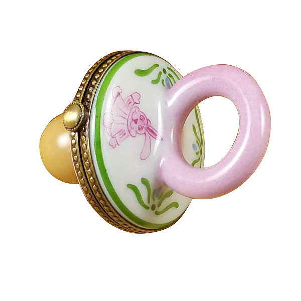 Load image into Gallery viewer, Rochard &quot;Pacifier with Rabbits - Pink&quot; Limoges Box
