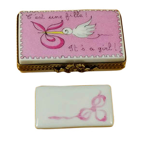 Rochard "Pink Stork It's a Girl" Limoges Box