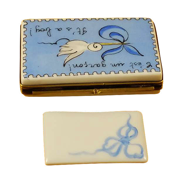 Load image into Gallery viewer, Rochard &quot;Blue Stork It&#39;s a Boy&quot; Limoges Box
