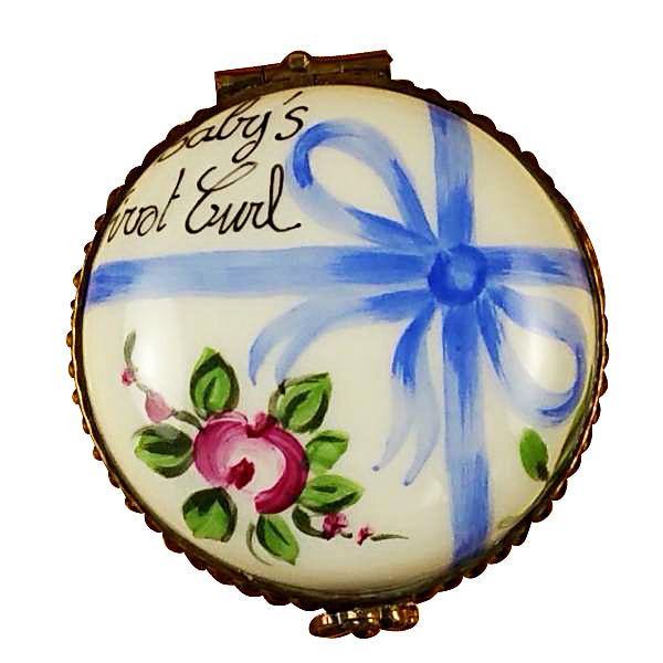 Load image into Gallery viewer, Rochard &quot;Round Blue First Curl&quot; Limoges Box
