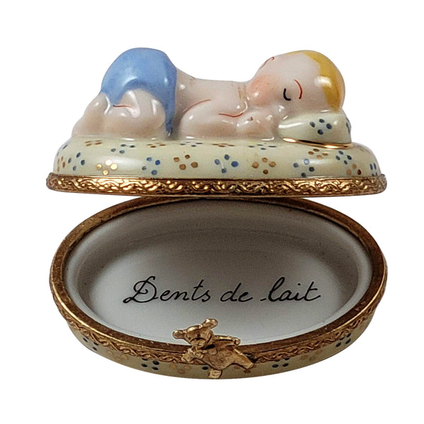 Load image into Gallery viewer, Rochard &quot;Blue Baby Sleeping&quot; Limoges Box
