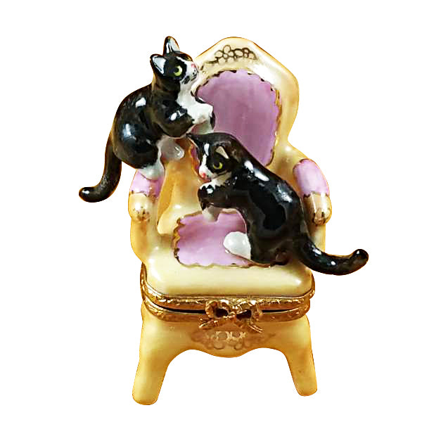 Load image into Gallery viewer, Rochard &quot;Pink Armchair with Two Cats&quot; Limoges Box
