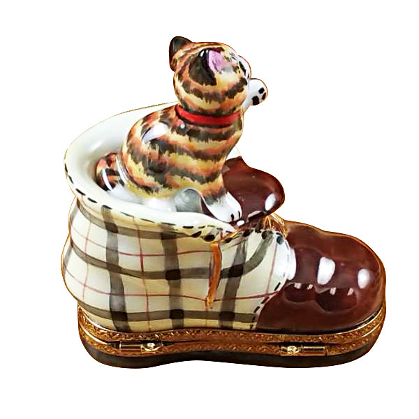 Load image into Gallery viewer, Rochard &quot;Cat in Burberry Boot&quot; Limoges Box
