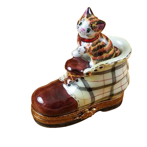 Load image into Gallery viewer, Rochard &quot;Cat in Burberry Boot&quot; Limoges Box
