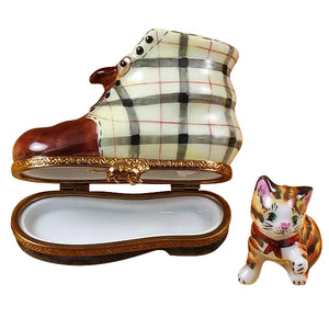 Rochard "Cat in Burberry Boot" Limoges Box