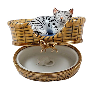 Rochard "Dreaming Cat with Removable Mouse Inside" Limoges Box