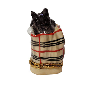 Rochard "Cat In Berberry Bag with a Ball Of Yarn" Limoges Box
