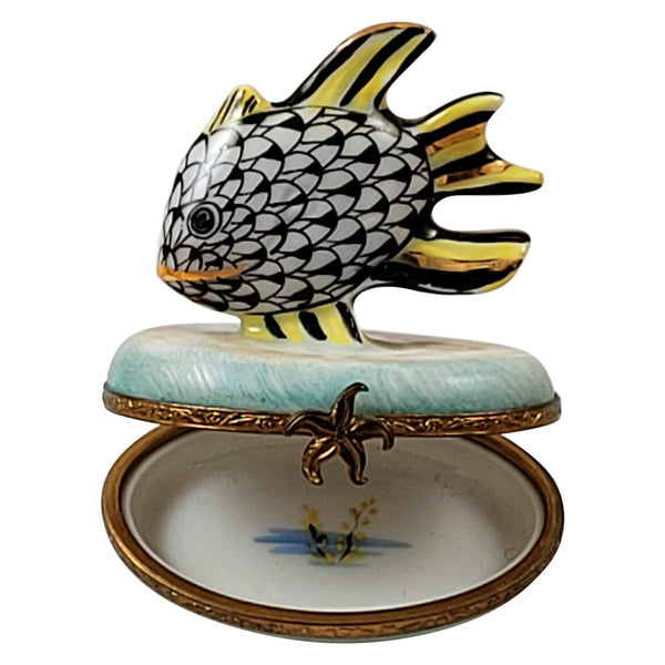Load image into Gallery viewer, Black, White and Yellow Fish Limoges Box
