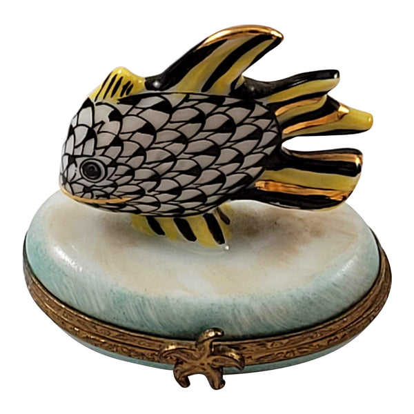 Load image into Gallery viewer, Black, White and Yellow Fish Limoges Box
