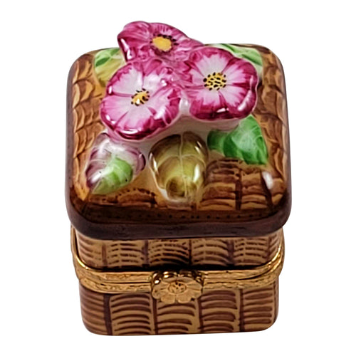 Square Wicker Basket with Flowers Limoges Box