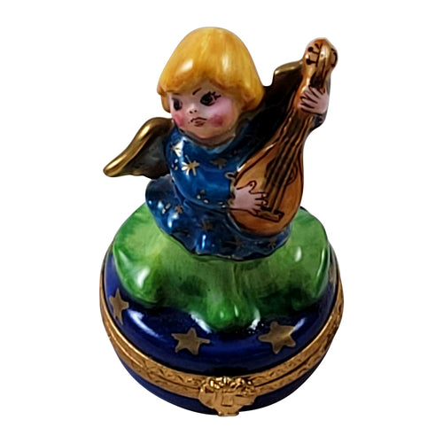 Angel on Blue Base with Lyre Limoges Box