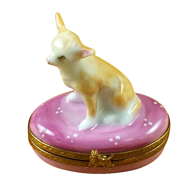 Load image into Gallery viewer, Rochard &quot;Chihuahua on Pink Base&quot; Limoges Box
