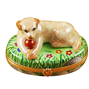 Rochard "Beige Lab with Ball" Limoges Box