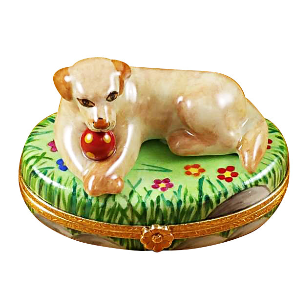 Load image into Gallery viewer, Rochard &quot;Beige Lab with Ball&quot; Limoges Box

