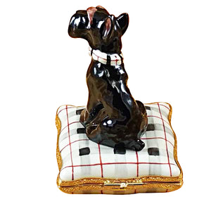 Rochard "Schnauzer on Plaid Pillow" Limoges Box
