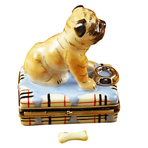 Rochard "Pug with Spilt Water & Removable Bone" Limoges Box