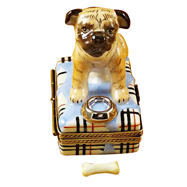 Load image into Gallery viewer, Rochard "Pug with Spilt Water &amp; Removable Bone" Limoges Box

