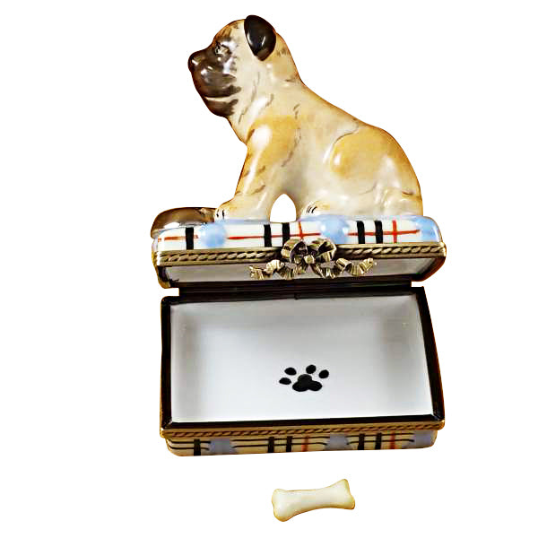 Load image into Gallery viewer, Rochard "Pug with Spilt Water &amp; Removable Bone" Limoges Box
