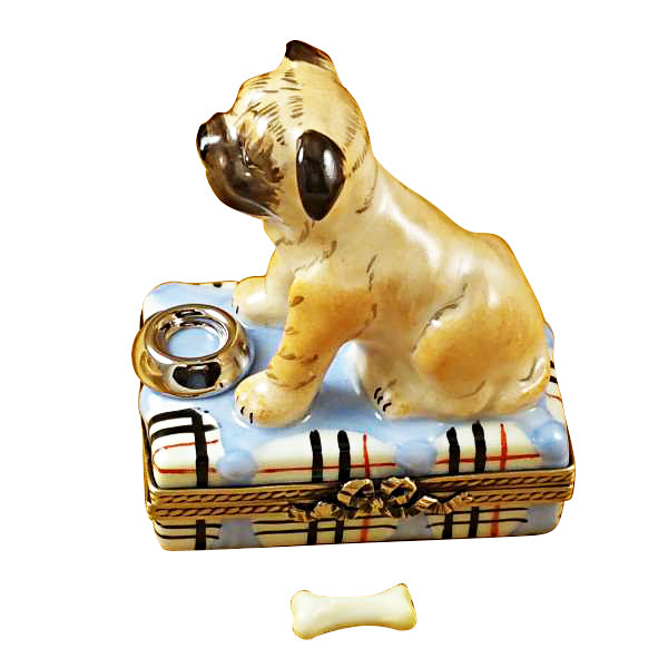 Load image into Gallery viewer, Rochard "Pug with Spilt Water &amp; Removable Bone" Limoges Box
