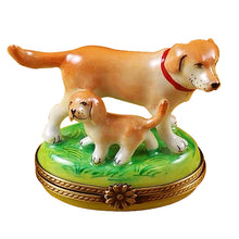 Load image into Gallery viewer, Rochard &quot;Blond / Yellow Labrador with Puppy&quot; Limoges Box