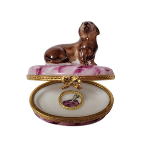 Rochard "Dachshund with Removable Brass Dog Collar" Limoges Box