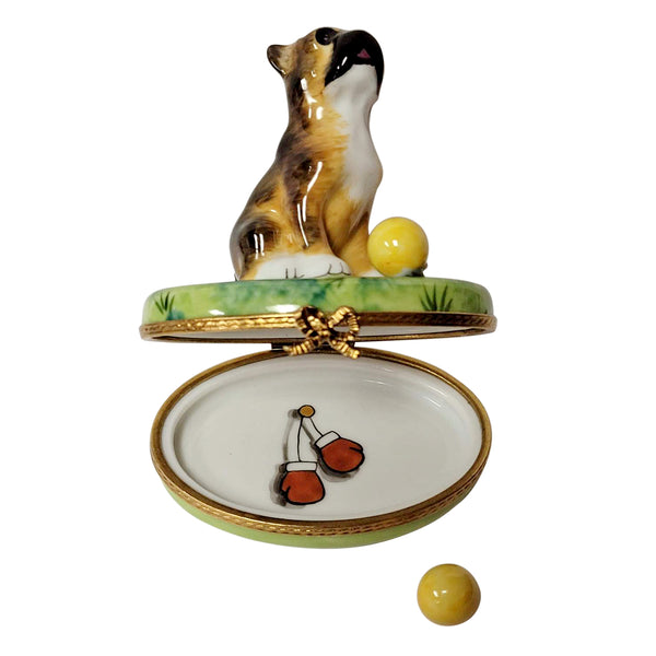 Load image into Gallery viewer, Rochard &quot;Boxer on Grass with Removable Ball&quot; Limoges Box
