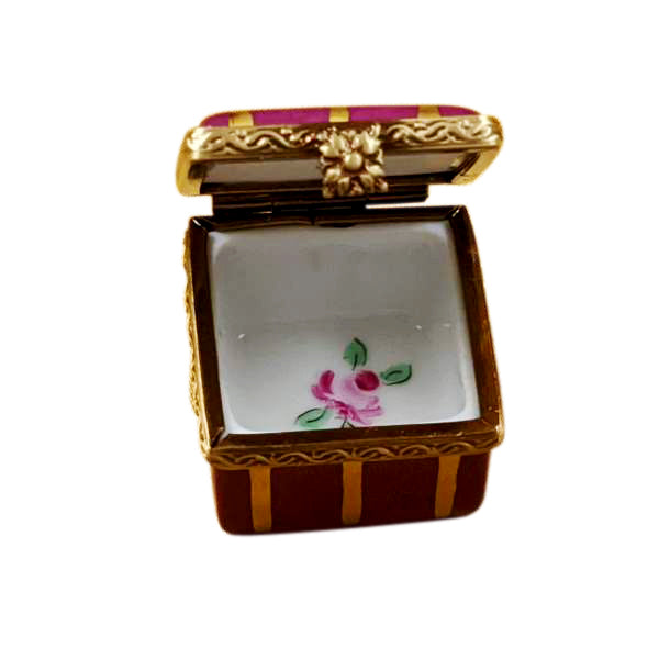 Load image into Gallery viewer, Rochard &quot;Small Burgundy Square with Gold Stripes and Flowers&quot; Limoges Box
