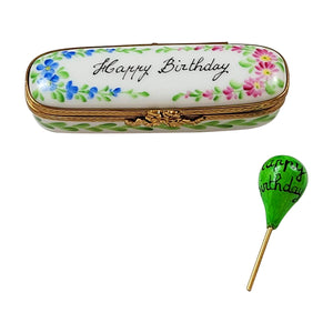 Rochard "Oblong Happy Birthday Box with Removable "Happy Birthday" Balloon" Limoges Box