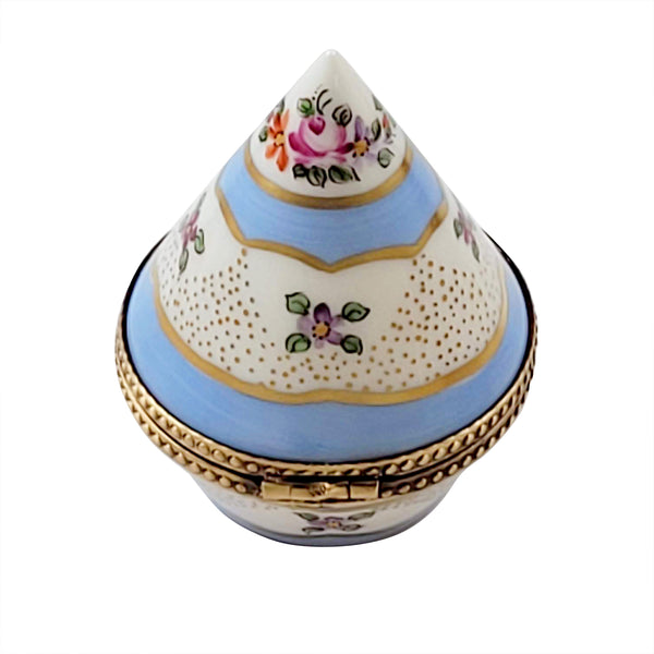 Load image into Gallery viewer, Rochard &quot;Floral Light Blue &amp; Gold Cone Shape&quot; Limoges Box
