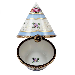 Rochard "Floral Light Blue & Gold Cone Shape" Limoges Box