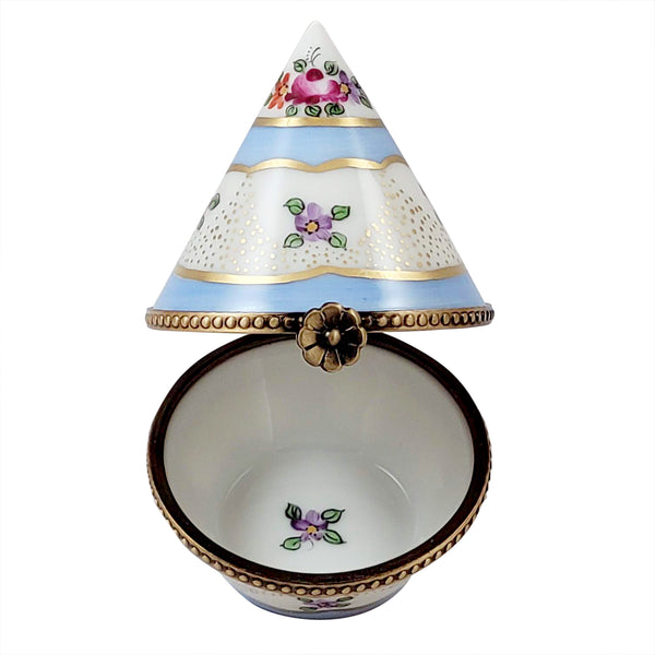 Load image into Gallery viewer, Rochard &quot;Floral Light Blue &amp; Gold Cone Shape&quot; Limoges Box
