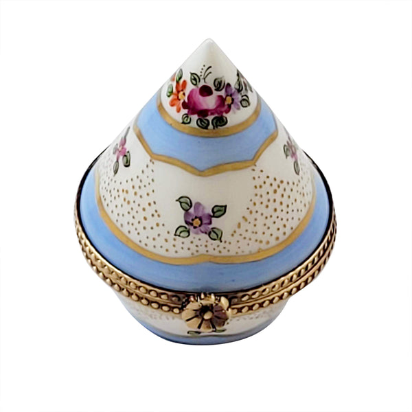 Load image into Gallery viewer, Rochard &quot;Floral Light Blue &amp; Gold Cone Shape&quot; Limoges Box
