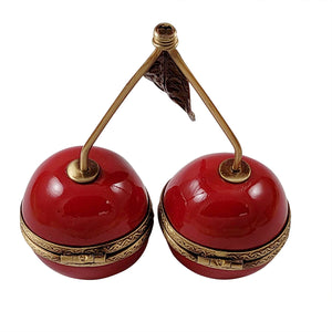 Rochard "Two Cherries with Brass Stems" Limoges Box