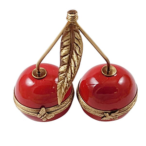 Rochard "Two Cherries with Brass Stems" Limoges Box