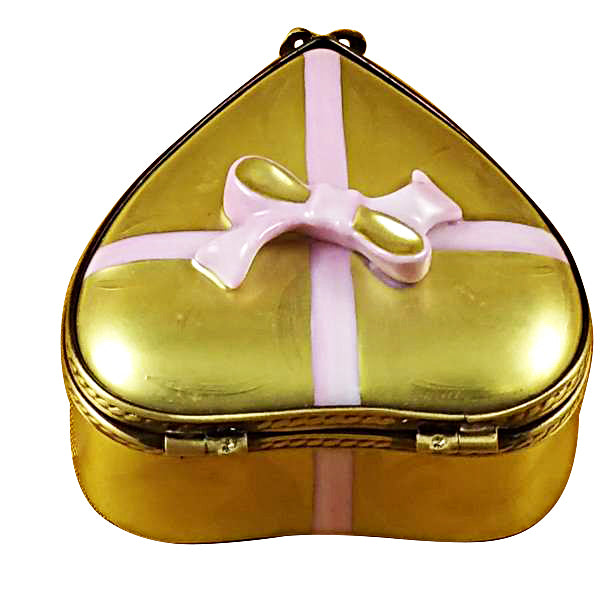Load image into Gallery viewer, Rochard &quot;Gold Heart with Pink Bow and Chocolates&quot; Limoges Box
