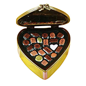 Rochard "Gold Heart with Pink Bow and Chocolates" Limoges Box