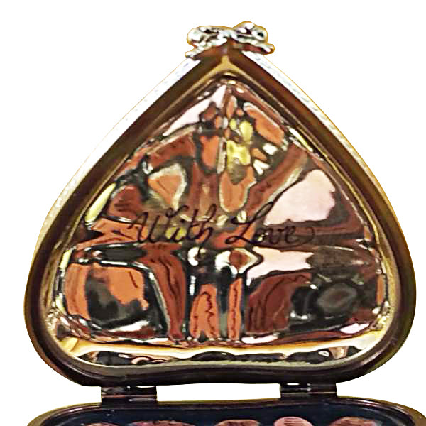 Load image into Gallery viewer, Rochard &quot;Gold Heart with Pink Bow and Chocolates&quot; Limoges Box
