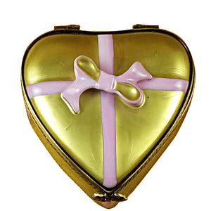 Rochard "Gold Heart with Pink Bow and Chocolates" Limoges Box