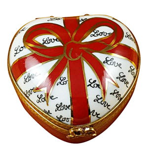Rochard "Heart with Red Bow & Three Candies" Limoges Box