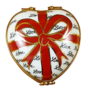 Rochard "Heart with Red Bow & Three Candies" Limoges Box