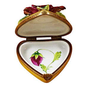 Rochard "Pansy on Gold Heart" Limoges Box