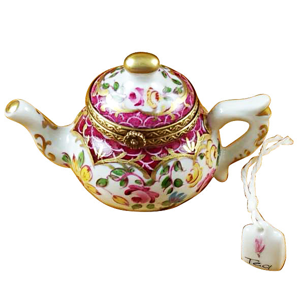 Load image into Gallery viewer, Rochard &quot;Teapot with Flowers &amp; Maroon Scales&quot; Limoges Box
