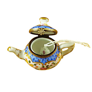 Rochard "Teapot Blue Scales with Tea Bag" Limoges Box