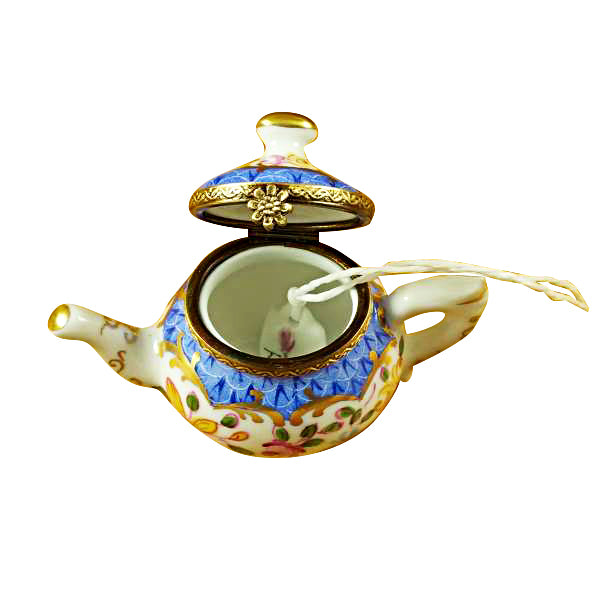 Load image into Gallery viewer, Rochard &quot;Teapot Blue Scales with Tea Bag&quot; Limoges Box
