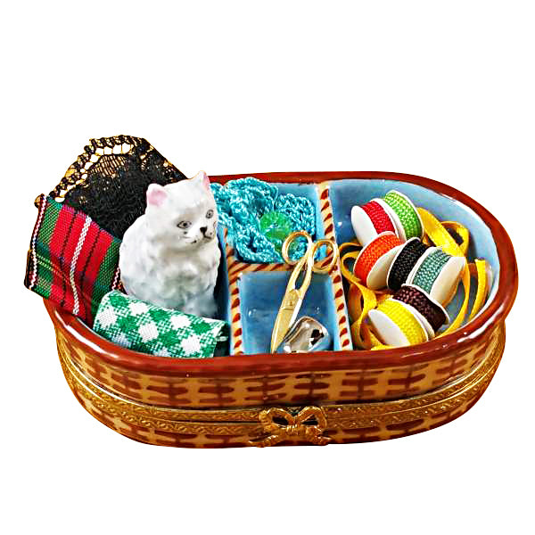 Load image into Gallery viewer, Rochard &quot;Sewing Basket with Cat&quot; Limoges Box
