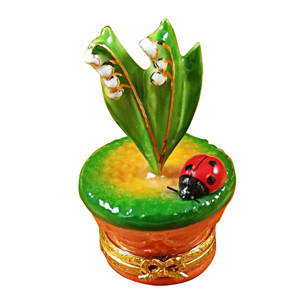 Load image into Gallery viewer, Rochard "Lily of the Valley with Ladybug in Pot" Limoges Box
