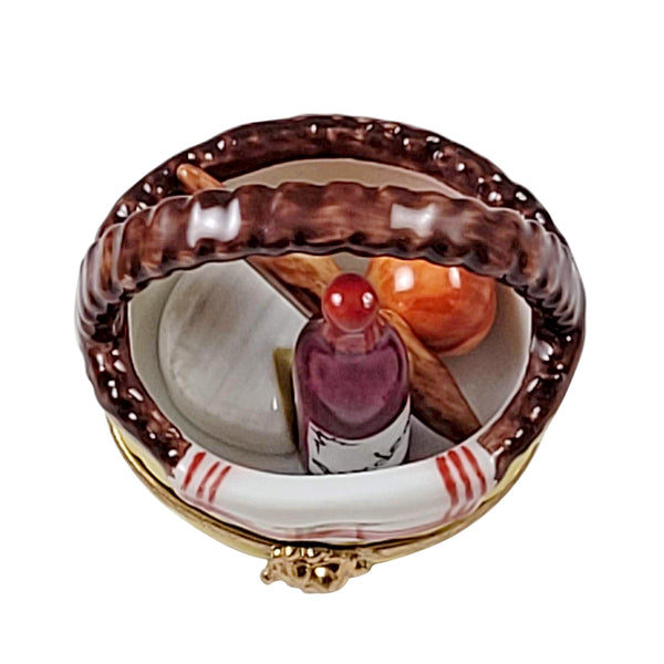 Load image into Gallery viewer, Rochard &quot;Yellow Picnic Basket with Bread, Wine, Cheese And Fruit&quot; Limoges Box
