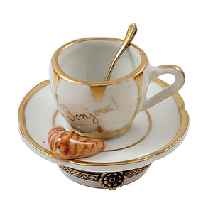 Rochard "Coffee Cup with Croissant & Spoon" Limoges Box