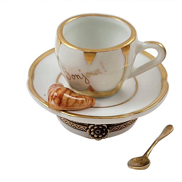 Load image into Gallery viewer, Rochard &quot;Coffee Cup with Croissant &amp; Spoon&quot; Limoges Box
